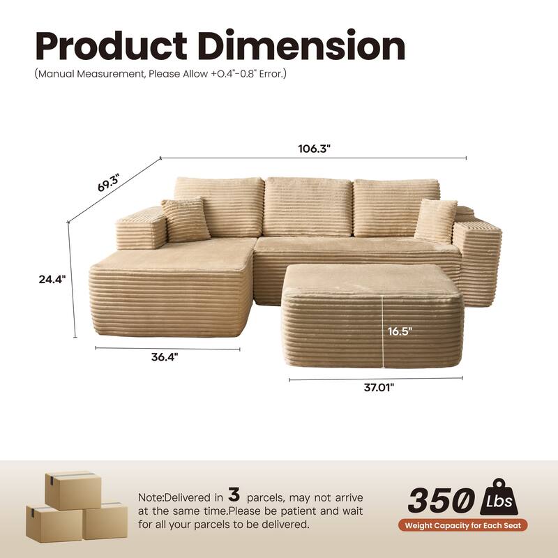 ​​OVIOS Lazy Chaise Lounge Sofa with Ottoman​