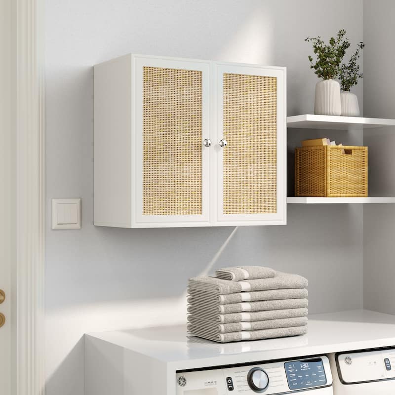 Rattan Wall Cabinets with Adjustable Shelf & LED Light