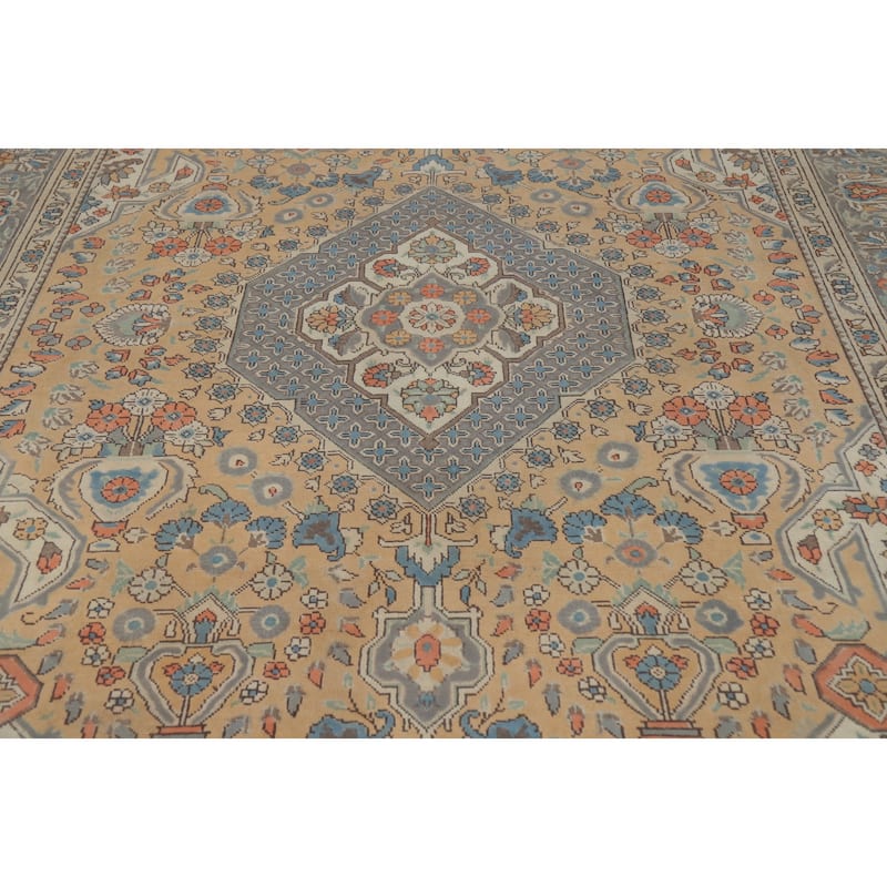 Geometric Pink Tabriz Persian Vintage Area Rug Handmade Wool Carpet - 7'6" x 11'5"