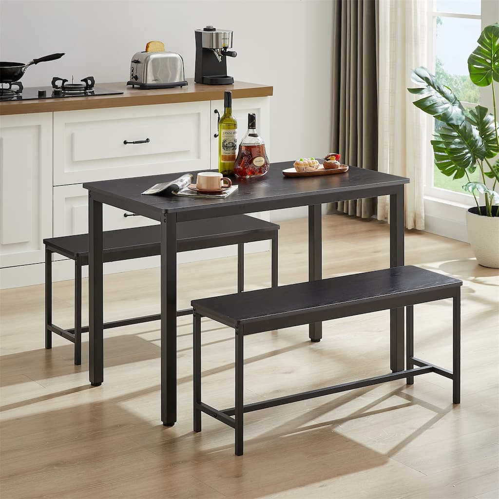 3-Piece Dining Table Set, Industrial Rectangular Counter Height Table with 2 Dining Benches - 43.3"L x 23.6"W x 29.9"H