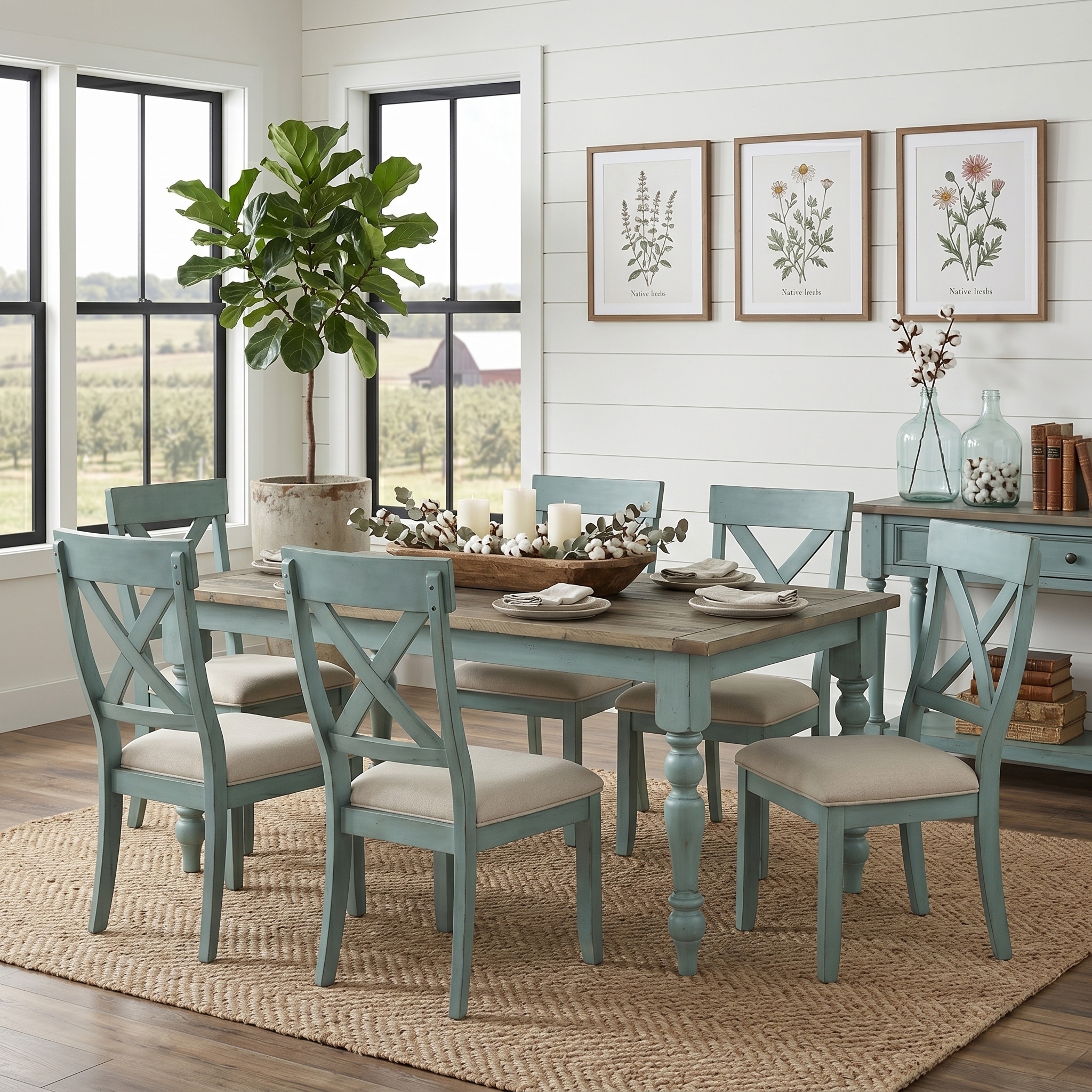 The Gray Barn Spring Mount Table with Cross Back Chairs 7-piece Dining Set