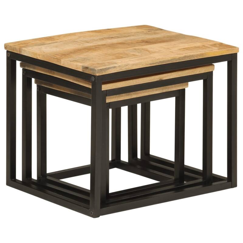 vidaXL Nesting Coffee Table Brown, Black Solid Mango Wood, Iron - 15.7 x 19.7 x 15.7