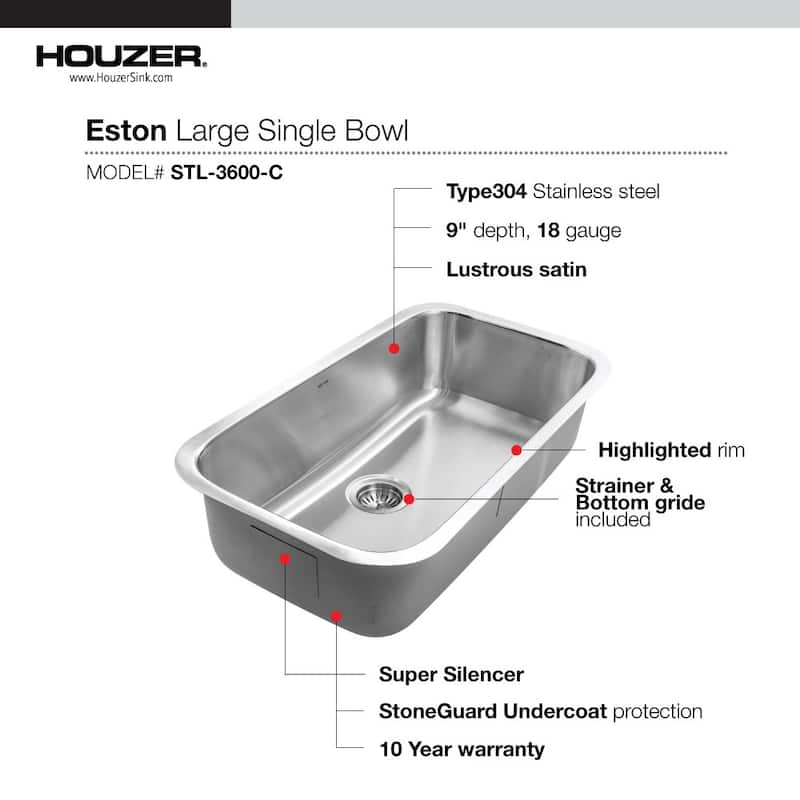 Houzer STL-3600-C Eston 32-3/8" Undermount Single Basin Stainless