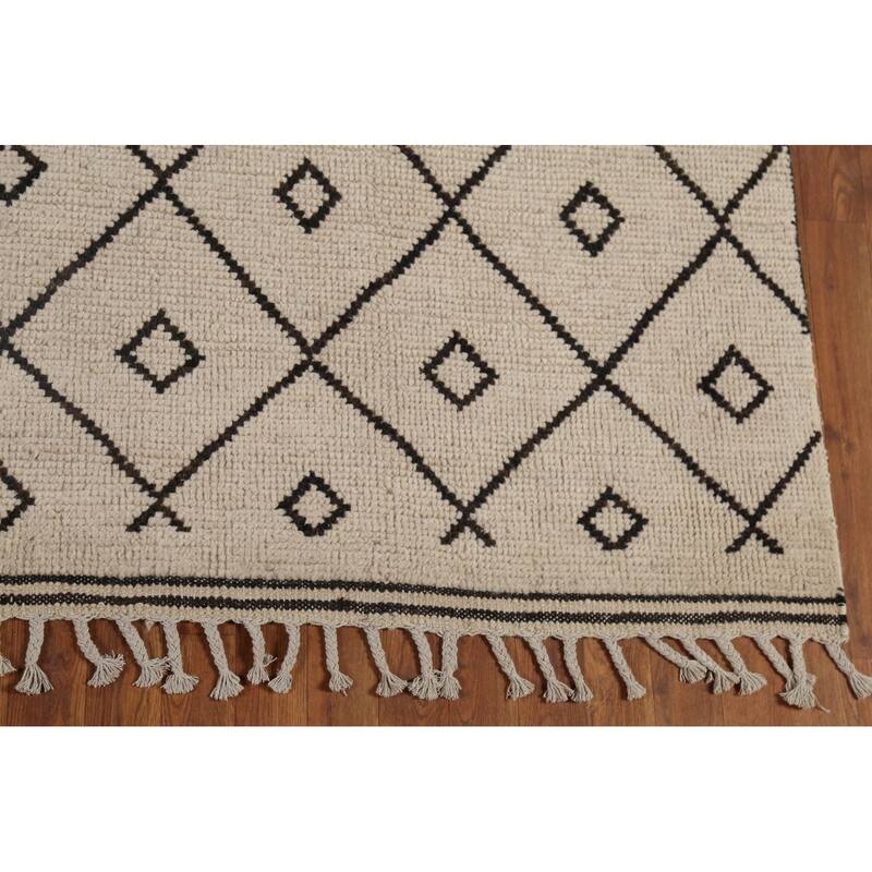 Trellis Geometric Moroccan Oriental Area Rug Handmade Wool Carpet - 7'9"x 10'10"