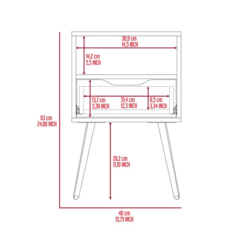 Smokey Oak & White Nightstand with Open Shelf and Single Drawer