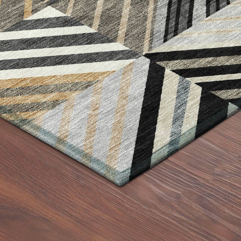 Machine Washable Indoor/ Outdoor Geo Mosaic Chantille Rug