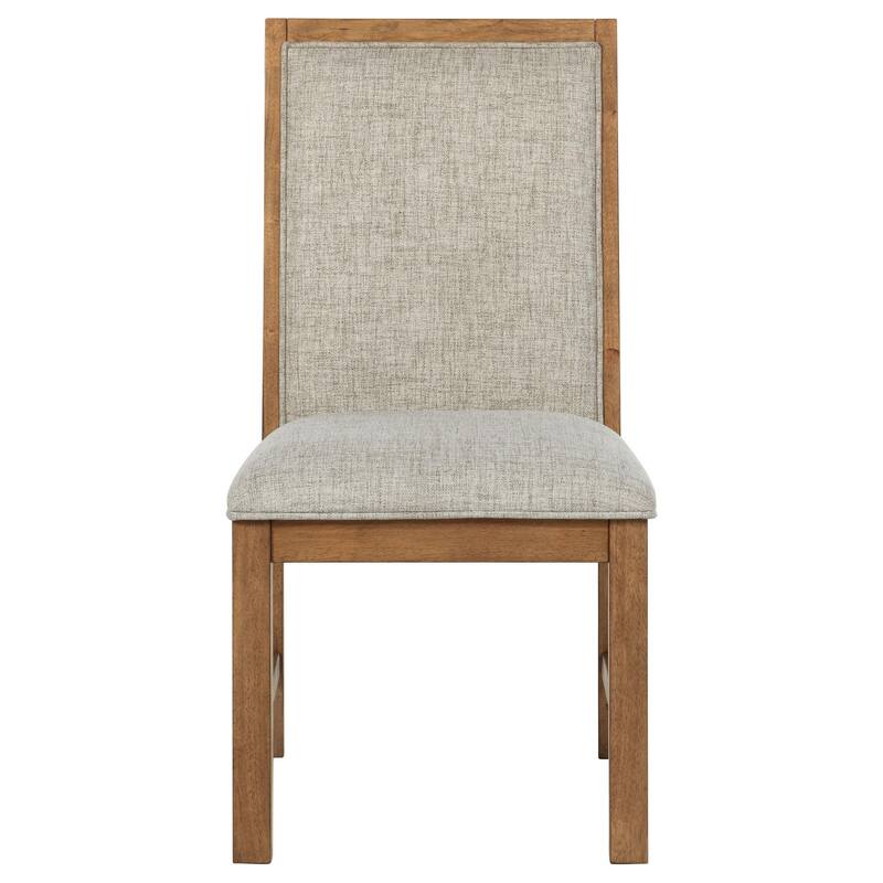 Rune Dining Side Chair Set of 2, Brown Asian Hardwood, Beige Fabric