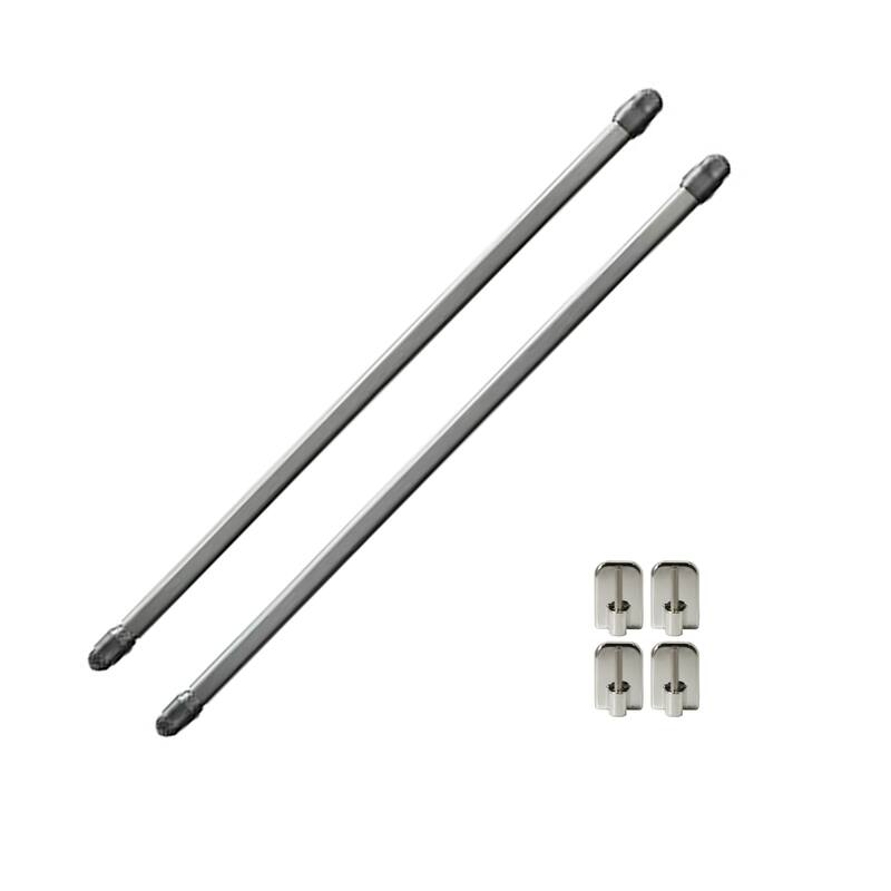 Bundle 2 Cafe Curtain Rods with 4 Self Adhesive Matching Hooks - 16" to 24" - Chrome