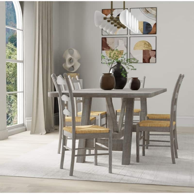 Woven Seat Ladder Back Solid Dining Chair - 38" - Driftwood Brown