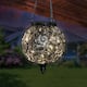 Exhart Solar Round Glass and Metal Hanging Lantern with 15 LED Fairy Firefly String Lights, 7 by 21 Inches