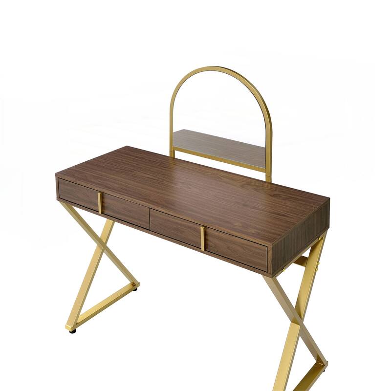 Coleen Walnut & Gold Finish Vanity Desk