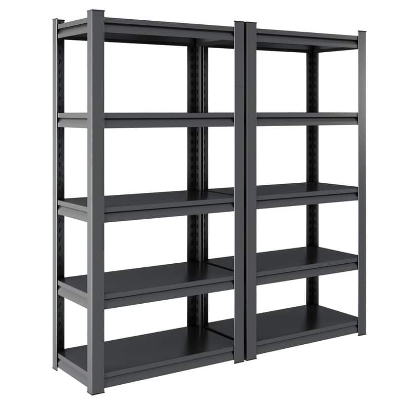 4/5 Tier Adjustable Metal Storage Shelves Bookcase, Black/Natural, 48"/63"H