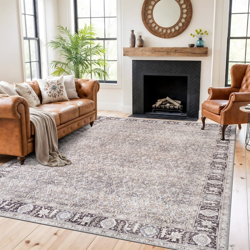 Vintage Washable Subtle Pattern Area Rug, Perfect for Any Room - 7'7" x 9'6" - Gray