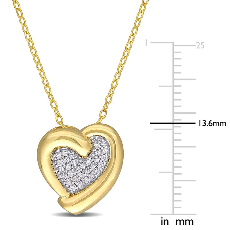 Miadora Yellow Plated Sterling Silver 1/6ct TDW Diamond Cluster Heart Necklace - 13.6 mm x 18 inch x 12.9 mm