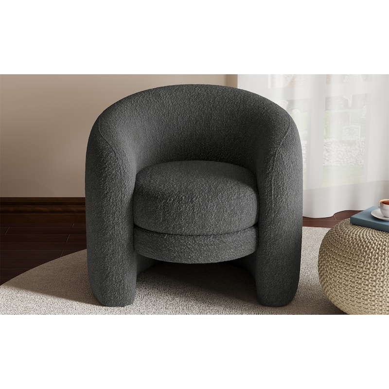 Modern Curved Back Upholstered Accent Chair, Soft Cozy Boucle Fabric, Comfortable Plush Seating, No Assembly Required