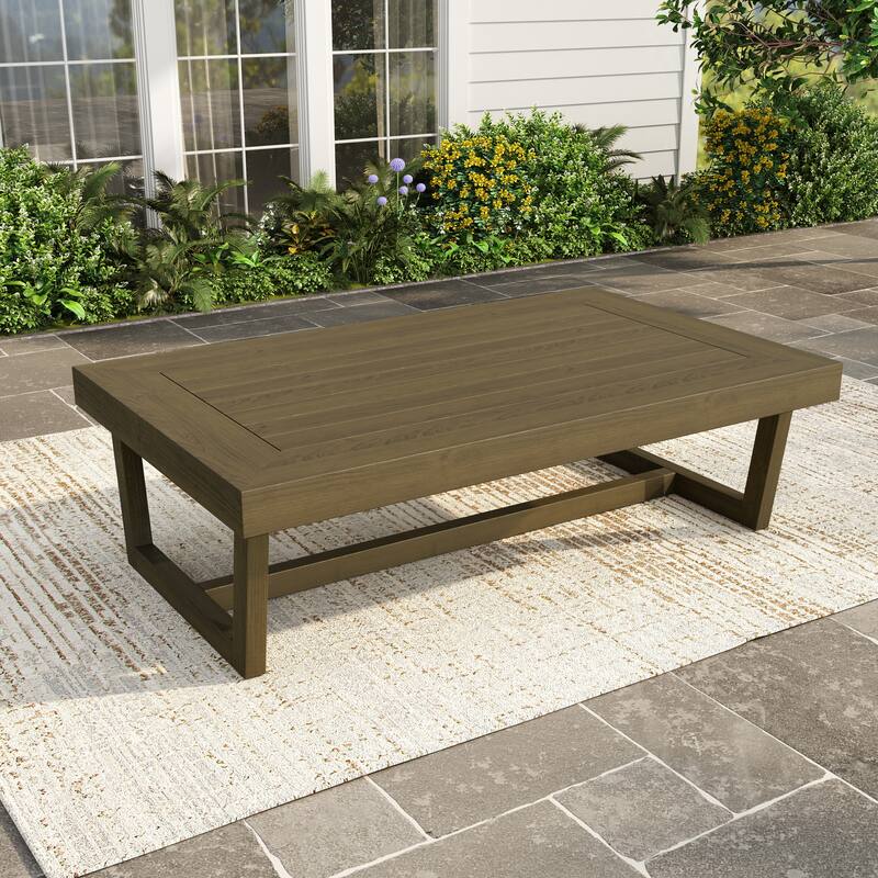 Rectangular Teak Outdoor Coffee Table for Patio - Coffee Table-Natural Wood