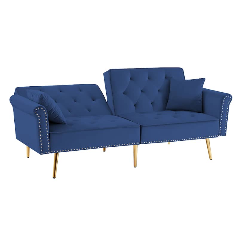 Modern Velvet Tufted Sofa Couch with 2 Pillows Loveseat Sofa Bed