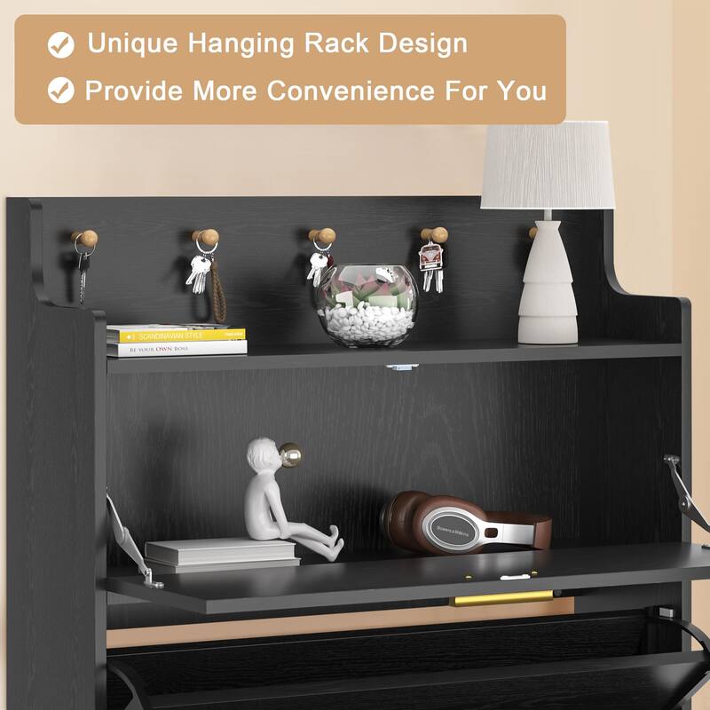 Javlergo Shoe Cabinet with 3 Flip-Up Drawers Freestanding Shoe Organizer with Adjustable Shelf for Entryway Hallway Living Room