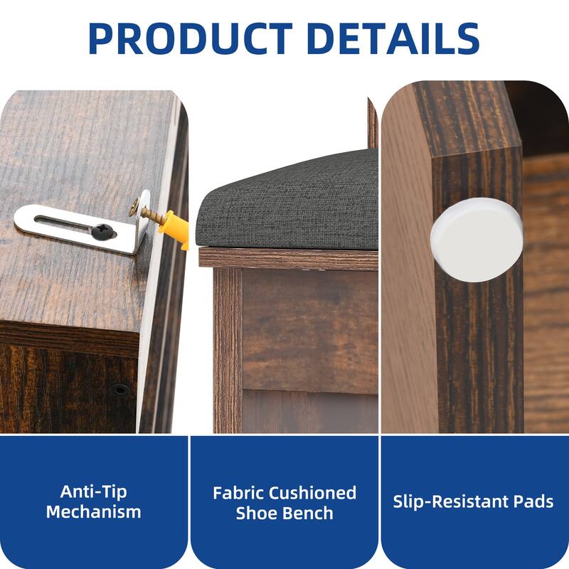 Moasis 8 Tiers Free Standing Shoe Cabinet with Hidden Bench, 70.9'' Tall Shoe Racks with Open Storage & High Boots Cubby