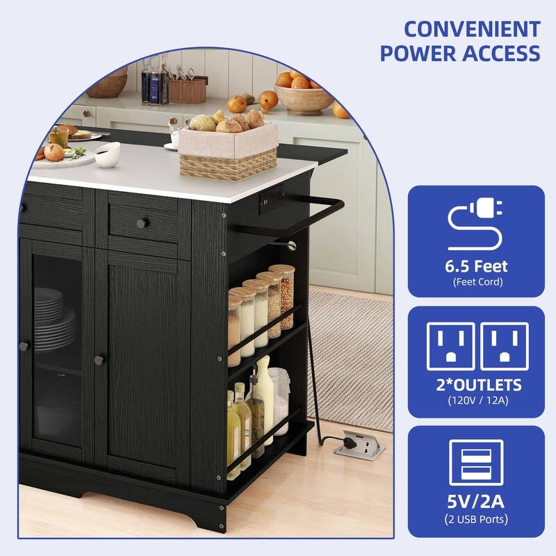 Moasis Kitchen Island with Stainless Steel Top & Power Outlet