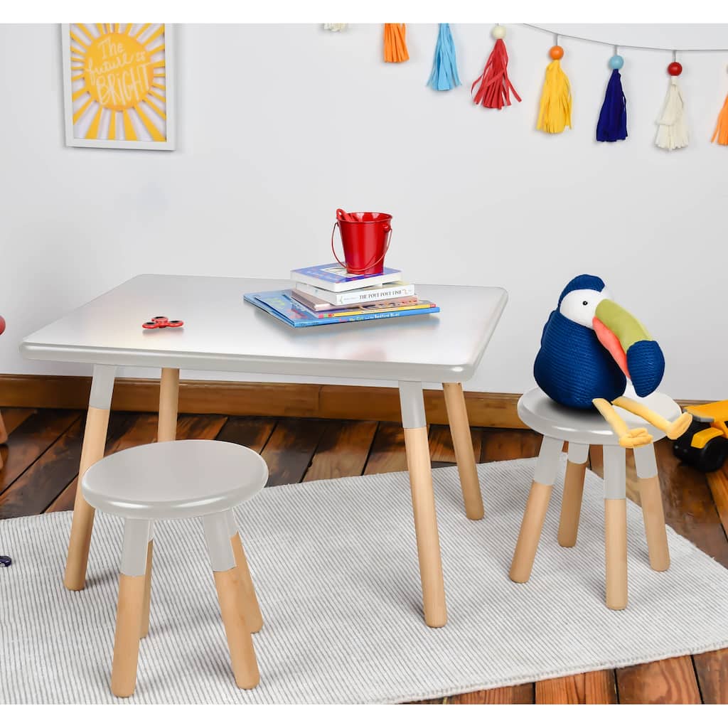 Kids Gray Wood Table and Stool Set
