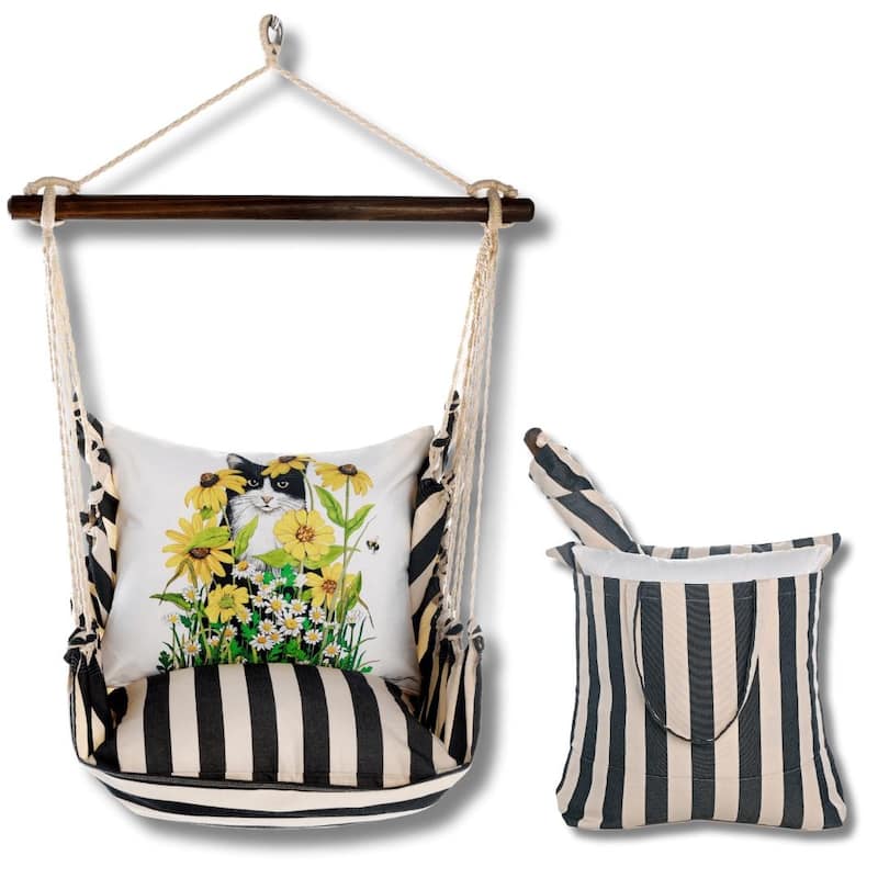 Magnolia Casual Swing Set 4 piece - True Black Stripe w/ Cat with Daisies