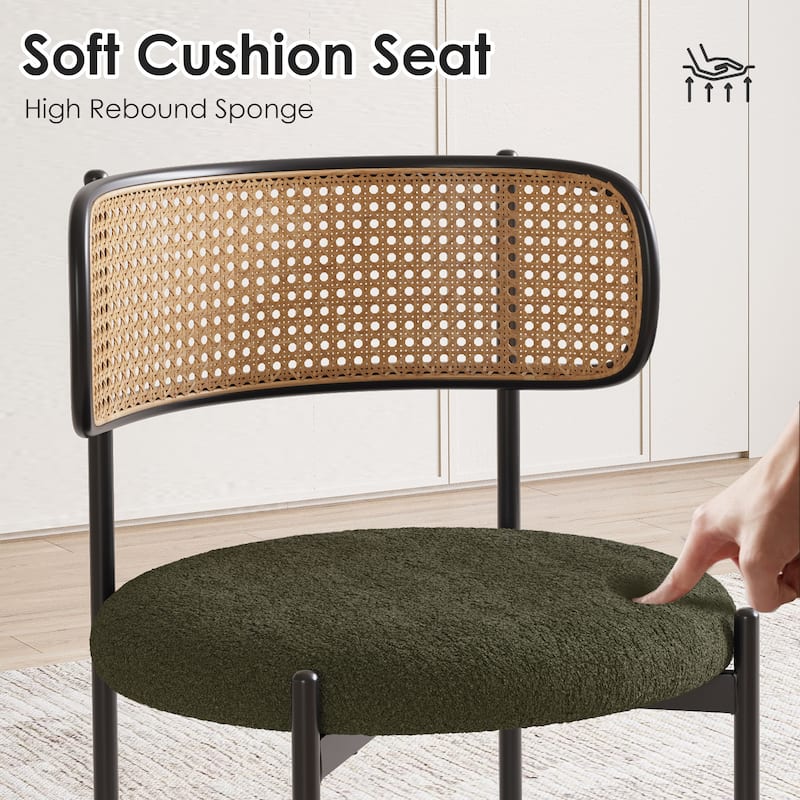 Modern Upholstered Dining Chairs Set Of 2,Rattan Back Dining Room Chairs,Accent Kitchen Chairs With Metal Legs