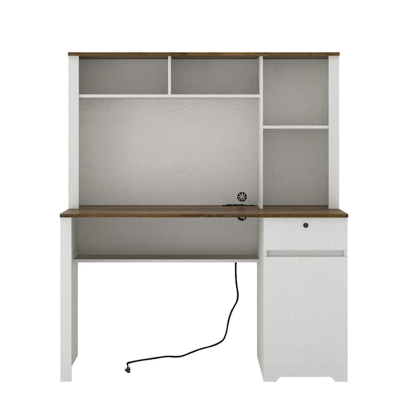 51.18" Computer Desk, Modern Executive Desk with Drawers and Cabinet, Home Office Desk with Charging Station for Work, Study