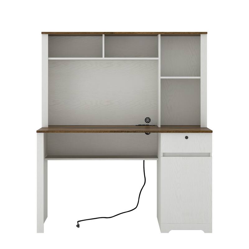 Computer Desk w/Hutch and Bookshelf Writing Desk Teens Student Desk Built-in 3 AC Outlets, 2 USB Ports and Drawers Laptop Table