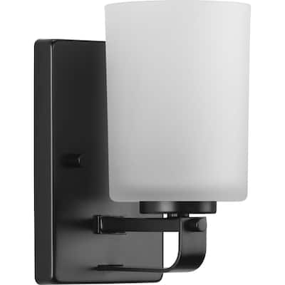 League Collection One-Light Matte Black and Etched Glass Modern Farmhouse Bath Vanity Light - 4.5 in x 5.5 in x 8 in