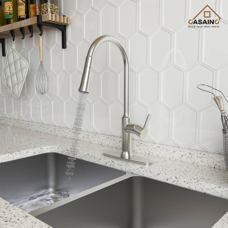 Single Handle Pull Down Sprayer Kitchen Faucet - Chrome/Clear