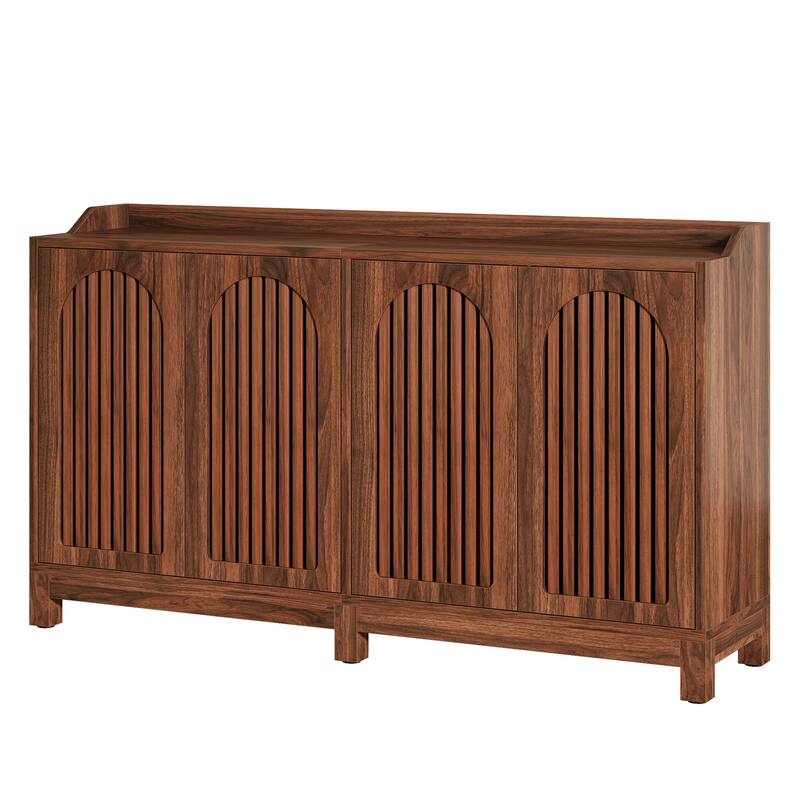 57" Farmhouse Sideboard Buffet - Brown Shutter Door Storage Cabinet