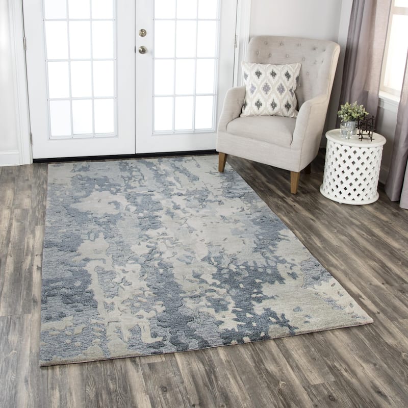 Alora Decor Flare Abstract Grey, and Cream Hand-tufted Wool Rug - 10' x 13' - Grey