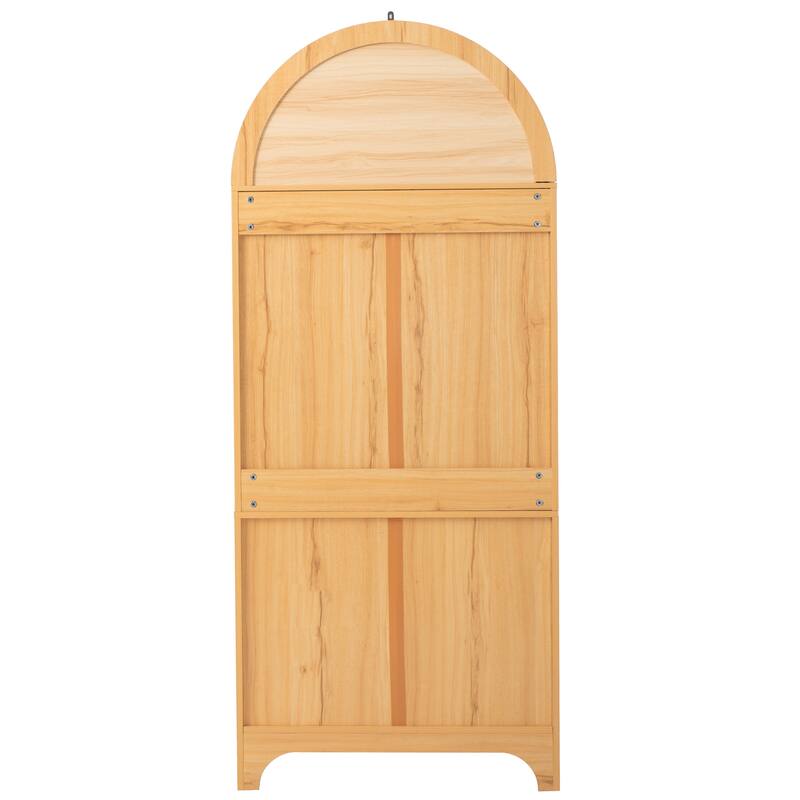 Anmytek Natural Wood Storage Cabinet Arched Glass Door Pantry Display Farmhouse Rustic Kitchen Hutch