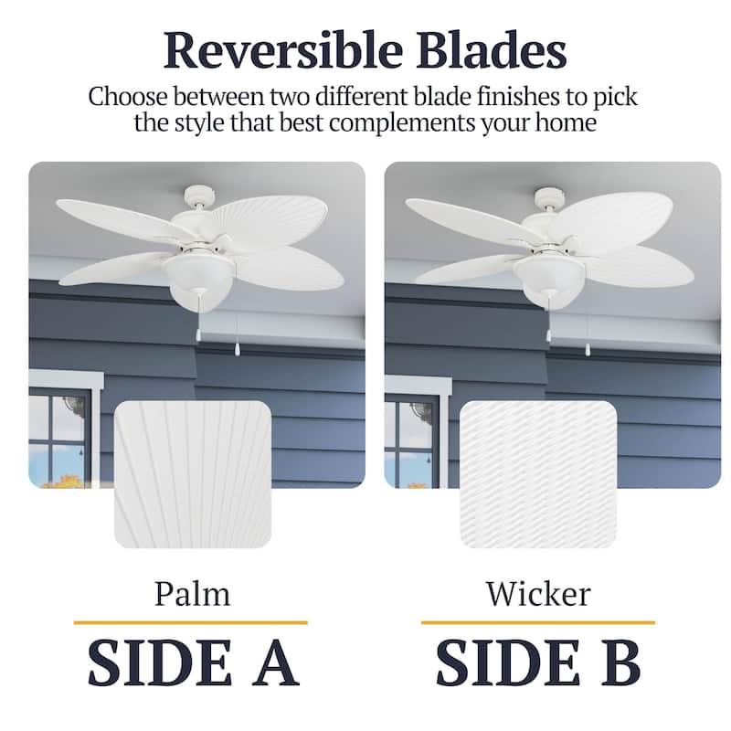 52" Solana Outdoor LED Ceiling Fan, White - 52-inch
