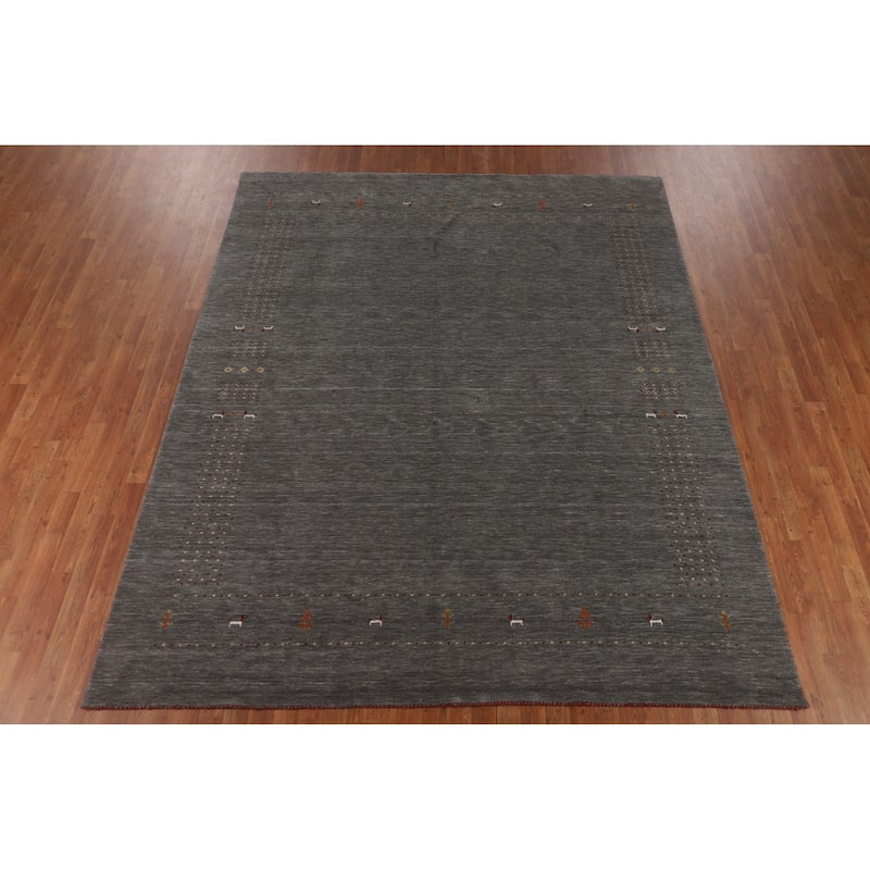 Tribal Gray Gabbeh Oriental Area Rug Hand-Knotted Wool Carpet - 8'1"x 9'10"