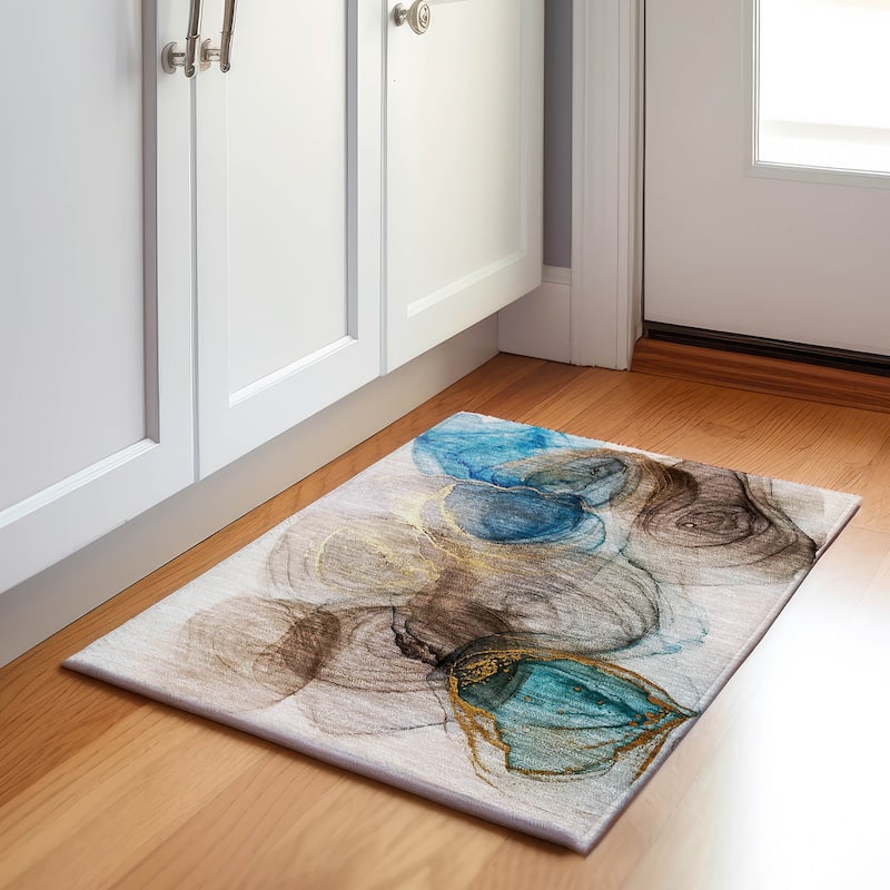 Premium Washable Super Soft Abstract Contemporary Mayfield Rug - Beige - 1' 8" x 2' 6" - Rectangle
