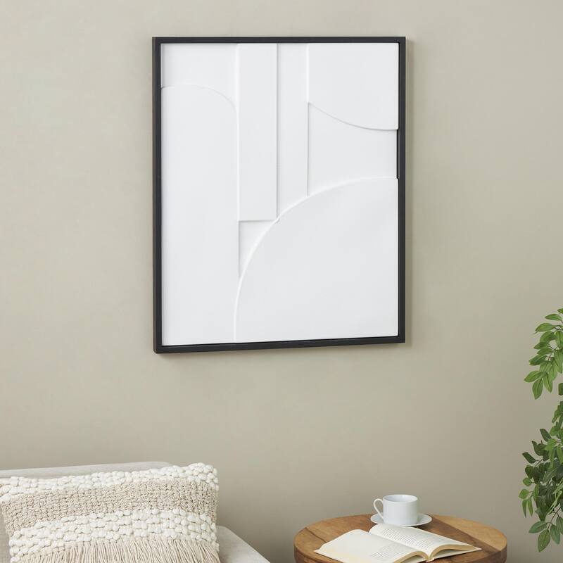 Wood Geometric Dimensional Art Deco Arched Living Room Wall Decor with Brown or Black Frame - Cream or White - Roche River Decor