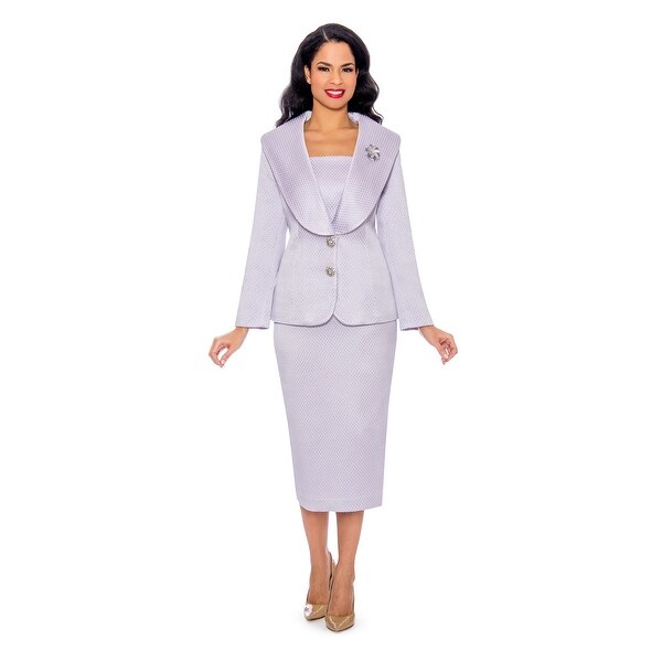 Giovanna Collection Women's Mock 3-piece Shawl Collar Brocade Skirt Suit