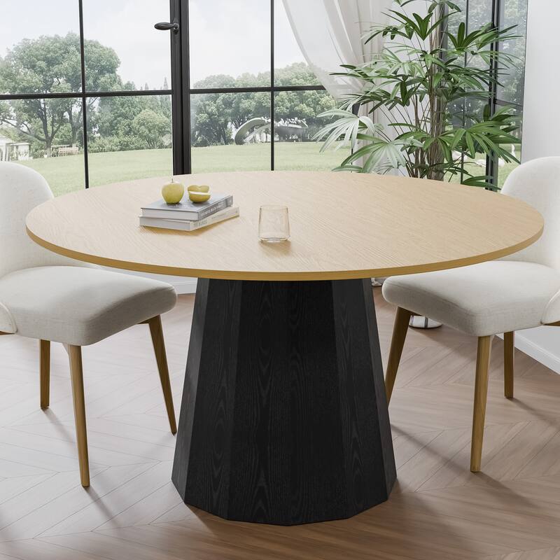 Solid Wood Round Dining Table Kitchen Table with Tabletop and Tapered Base for Living/Dining Room Coffee Office