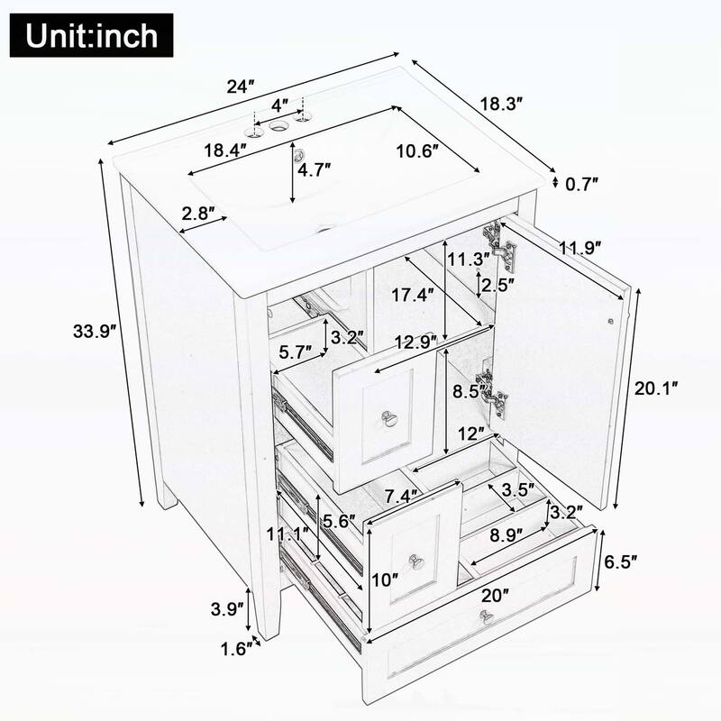 Freestanding Vanity Set with Storage,Adjustable Shelf