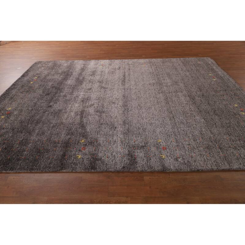 Striped Gabbeh Oriental Area Rug Hand-Knotted Wool Carpet - 7'10" x 9'9"