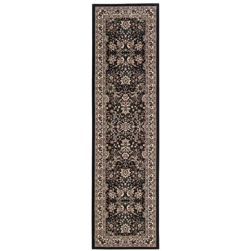 Style Haven Annapolis Traditional Floral Persian Area Rug - 2'3" x 7'9" Runner - Black/Cream - Runner/Rectangle