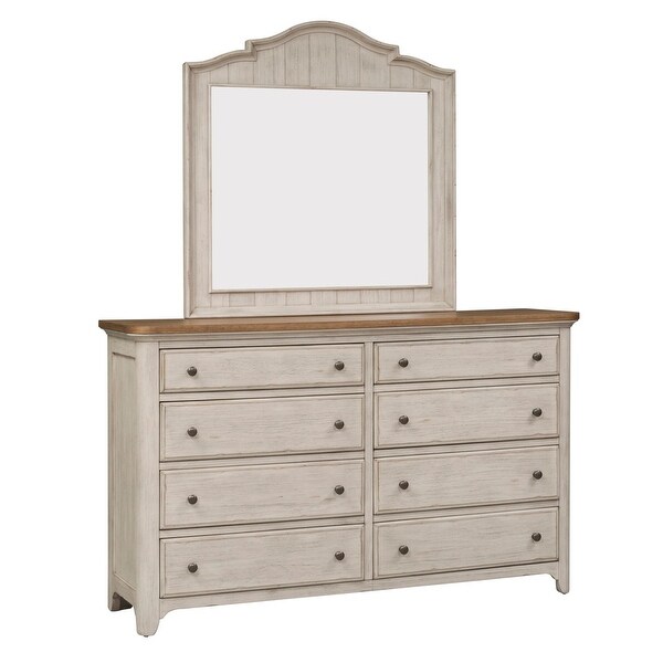 Farmhouse Reimagined Antique White & Chestnut Dresser & Mirror