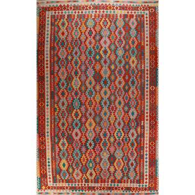 Geometric Kilim Oriental Large Rug Hand-Woven Southwestern Wool Carpet - 10'5"x 16'2"