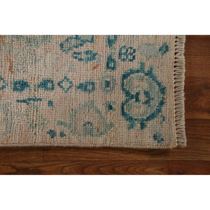 Hand Knotted Oriental 100% Wool Carpet Transitional Geometric Beige & Ivories Oushak Area Rug - 2' 11'' X 1' 11''