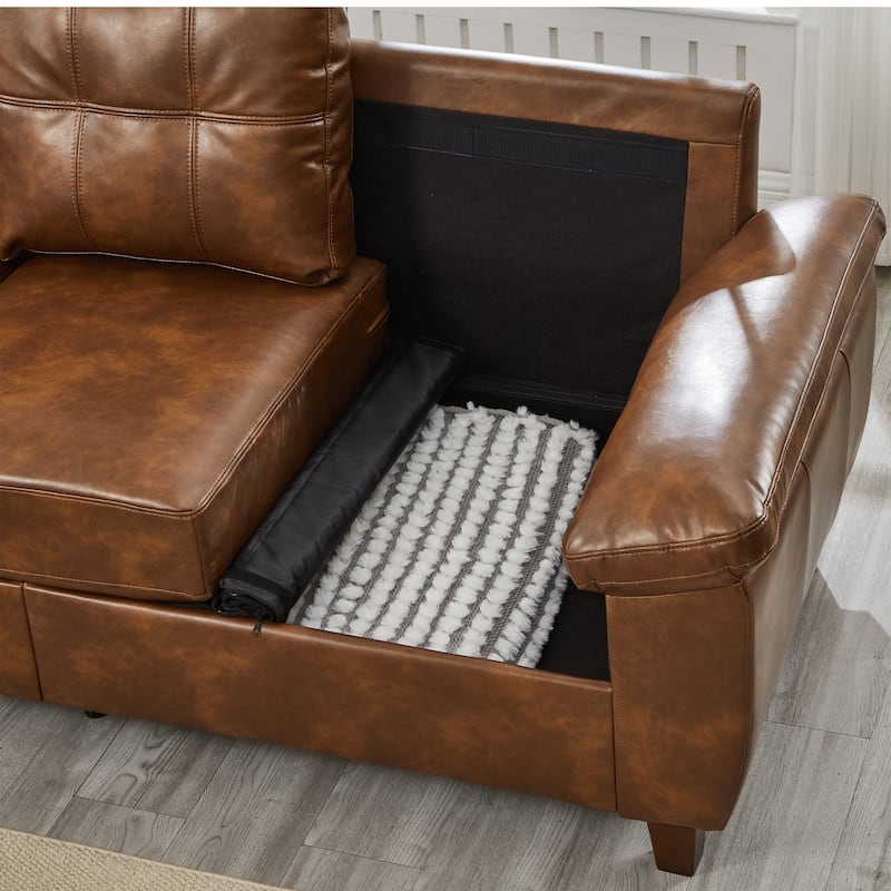 79" Three Seater Sofa Modern Design Faux Leather Couch,Storage,Big Armrest Sofa,Upholstered Breathable PU Leather Sofa