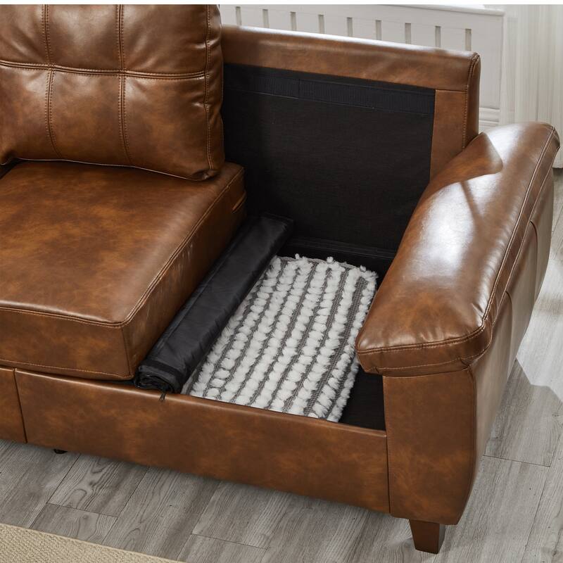 Roomfitters 59" Modern Loveseat with Wide Armrests, Faux Leather Couch with Storage for Living Room, Upholstered PU