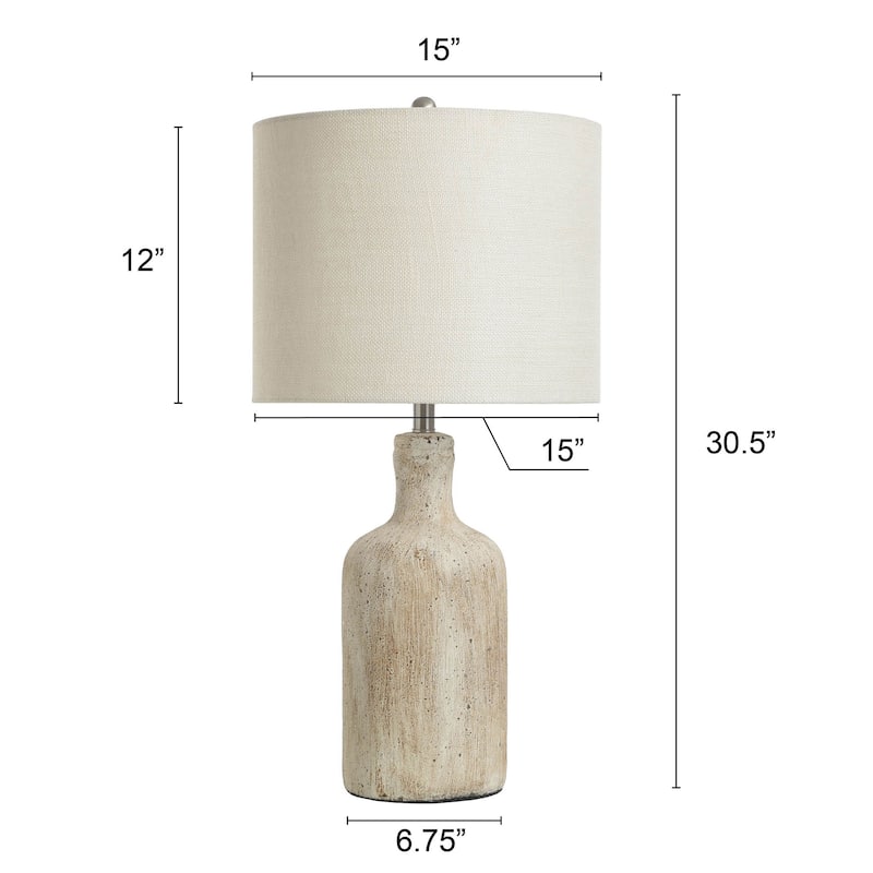 StyleCraft Olney Textured Concrete Table Lamp with Off-White Linen Drum Shade