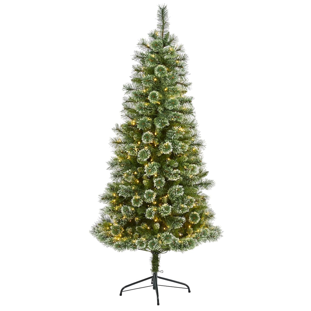 6Ft Slim Christmas Tree with Lights - Holiday Pine Tree, 300 LED, Metal Stand, Indoor Decor - Green - 50
